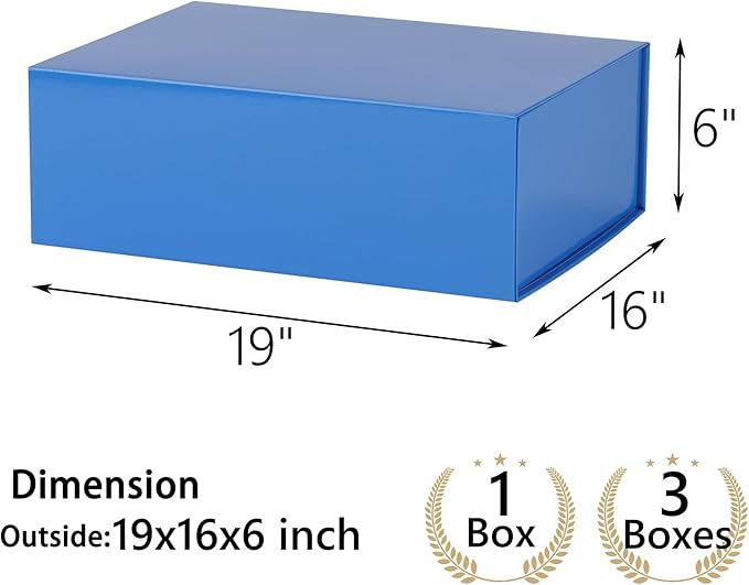 Blue Gift Box,19x16x6 Extra Large Gift Boxes With Lids For Presents Includes Ribbon And Diy Printable Sticker Paper,Bridesmaid Proposal Box,Magnetic Gift Box For Birthday,Wedding,Graduation
