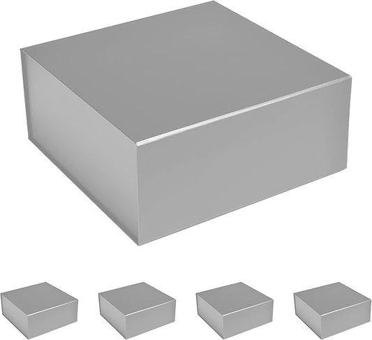 CECOBOX - Gift Boxes with Lids for Presents 8"x8"x3.1" - Matte, Collapsible Magnetic Closure Gift Box - Groomsmen & Bridesmaid Proposal Boxes, Wedding, PR, Birthdays, Holidays (Silver)