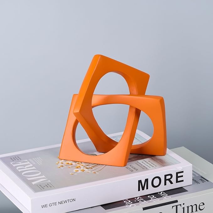 XMGZQ Orange Knot Statue for Coffee Table Centerpiece Decor,Modern Abstract Art Geometric Sculpture and Figurines, Home Decor Accent,Cube Knick Knacks for Shelves,Bookshelf,Entryway,Floating