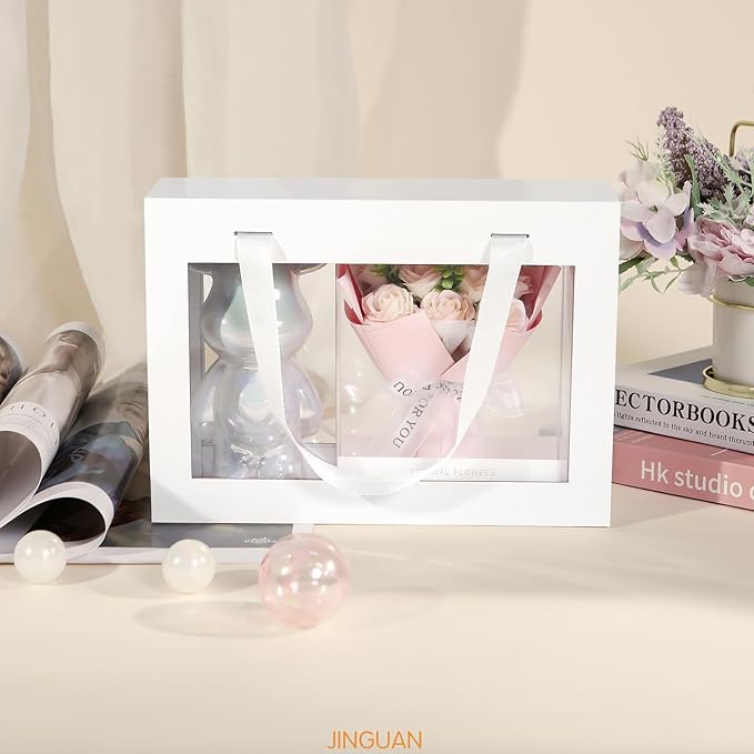 5 White Gift Boxes with Windows, Gift Boxes with Lids and Handles, Clear Magnetic Gift Boxes for Presents, Bridesmaid Proposal Boxes (10.5x7.5x3 Inches