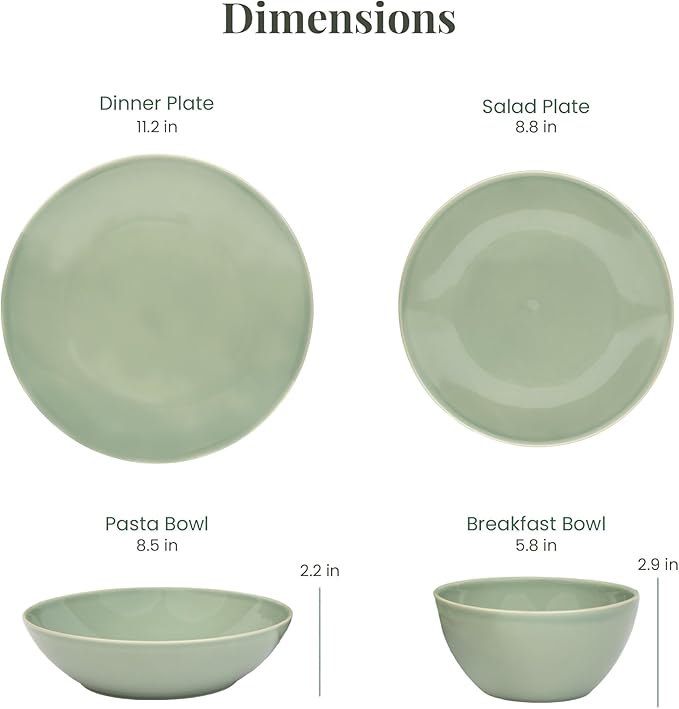 Larder & Vine Ceramic Stoneware Dinnerware 16-Piece Set, 4 Place Settings (Sage)