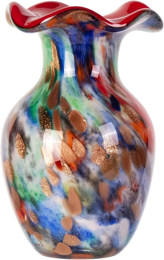 KAMMAK Colored Glass Vase, Beautiful Hand Blown Decorative Vase, Modern Art Vase for Flower Mantle Dining Table Centerpiece, Entryway Living Room Wedding Decoration, FH018