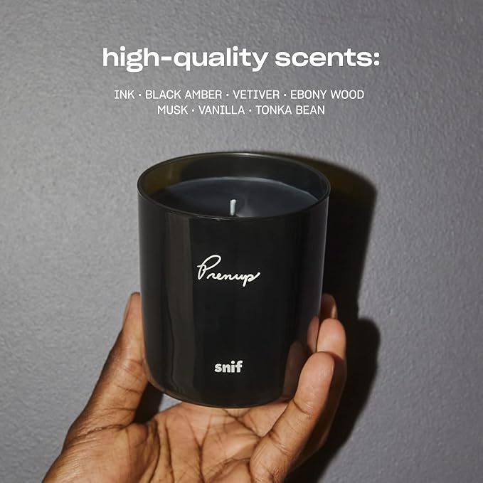 Prenup Luxury Scented Candle by Snif, Musky and Smooth Scent, 50+ Hours, 100% Cotton Fiber Wicks, Soy Wax Blend, Non-Toxic, Vegan, 8.5 oz