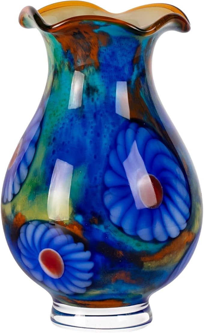 KAMMAK Colored Glass Vase, Beautiful Hand Blown Decorative Vase, Modern Art Vase for Flower Mantle Dining Table Centerpiece, Entryway Living Room Wedding Decoration, FH024