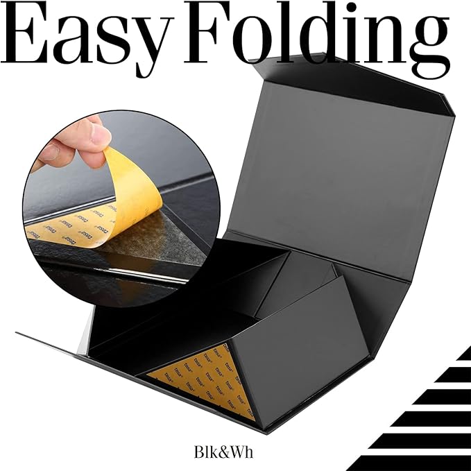 BLK&WH Gift Box 10.5x7.7x3.8 Inches With Magnetic Lid, Collapsible Groomsman Box (Matte Black)