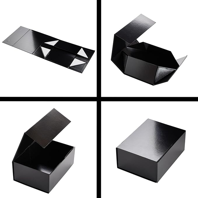 Stockroom Plus Magnetic Gift Boxes with Lids - 9.5 x 7 x 4 In, Gloss Black, Pack of 6 - Secure Magnetic Closure - Jewelry Gift Box Set for Birthday & Wedding Presents, Bridesmaid & Groomsmen Proposals