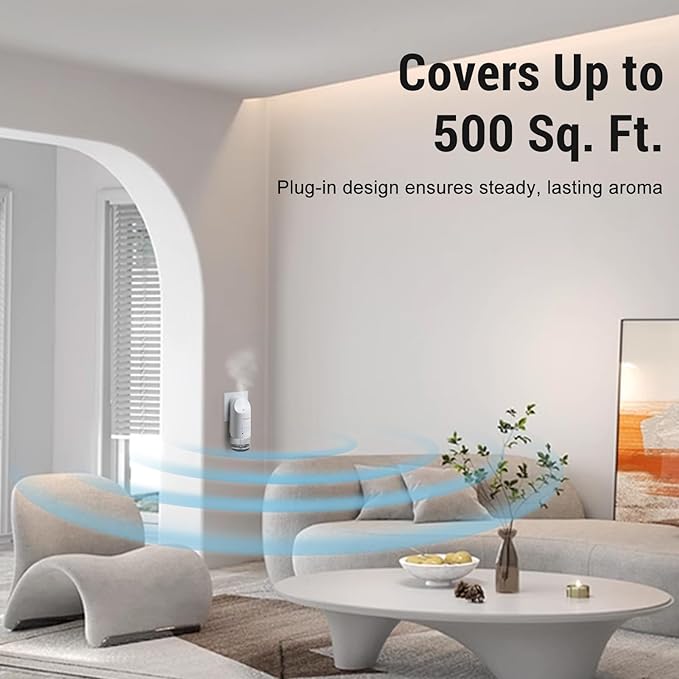 2025 Plug-in Essential Oil Diffuser – Waterless Scent Diffuser, Smart Wall Diffuser for Home, Office, & Spa, Covers Up to 500 Sq. Ft., 160ML Capacity, Portable Aromatherapy Aroma Diffuser, White