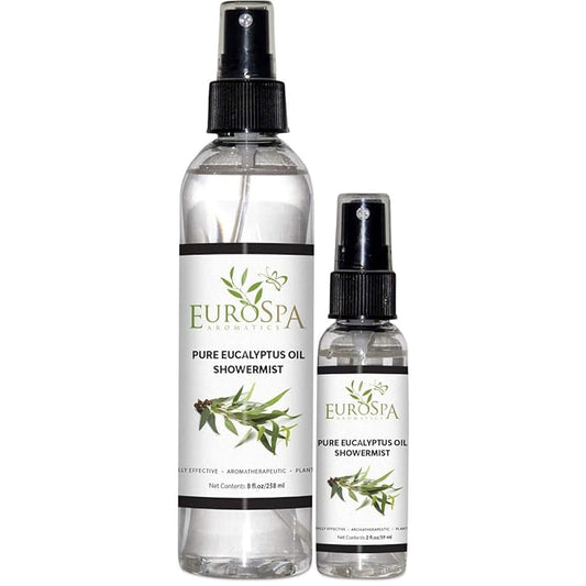 EuroSpa Aromatics Pure Eucalyptus Oil ShowerMist and Steam Room Spray, All-Natural Premium Aromatherapy Essential Oils - Pure Eucalyptus, Duo Pack, 8oz and 2oz