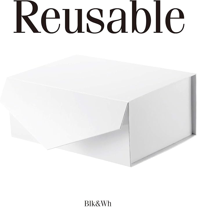 BLK&WH 6 Collapsible Gift Boxes 9x6.5x3.8 Inches, White Bridesmaid Proposal Boxes with Magnetic Closure Lids (Glossy White)