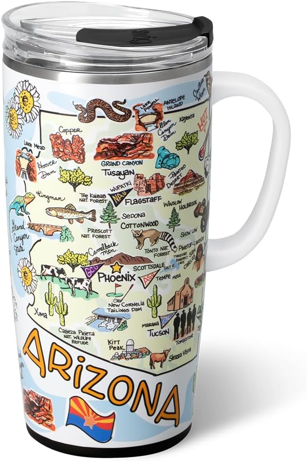 Swig Life 22oz Travel Mug, Insulated Tumbler with Handle and Lid, Travel Coffee Mug, Cup Holder Friendly, Stainless Steel 22 oz Tumbler, Reusable Insulated with Lid (Arizona)