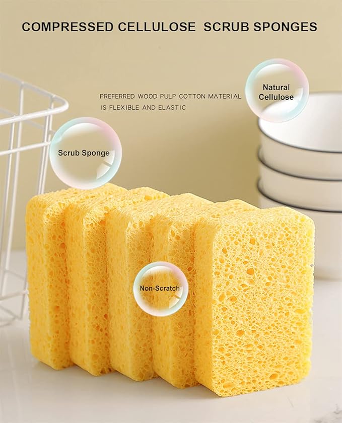 METUUTER 12-Count Cleaning Scrub Sponge- Compressed Cellulose Sponges Non-Scratch Natural Sponge for Kitchen Bathroom Cars, Funny Cut-Outs DIY
