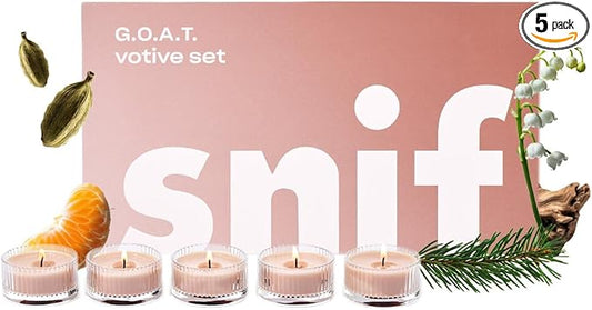 Snif G.O.A.T. Votive Candle Set, 5 Premium Scented Candles, 100% Cotton Fiber Wicks, Soy Wax Blend, Non-Toxic, Vegan