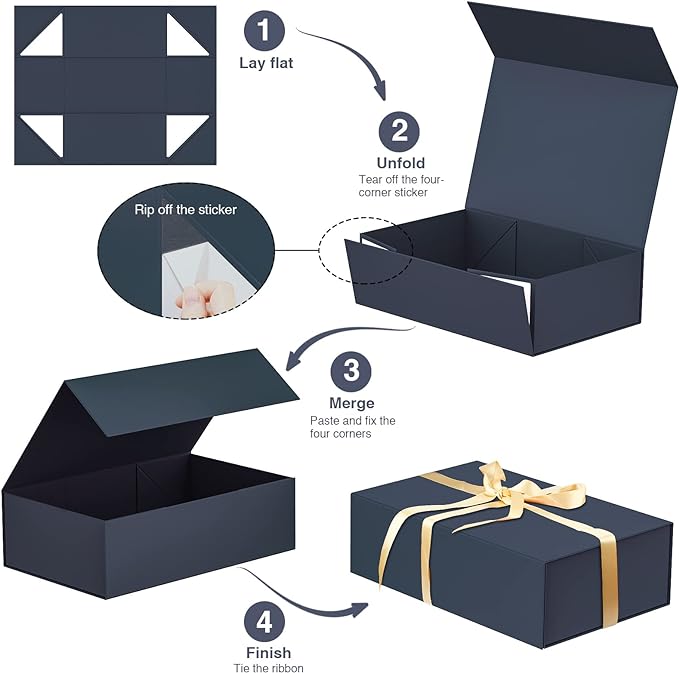 Luxury Large Gift Box 13.8"x9"x4.3" Storage Box Ribbon Magnetic Closure for Luxury Packaging Box for Mother's Day, Birthdays, Bridal Gifts,Weddings