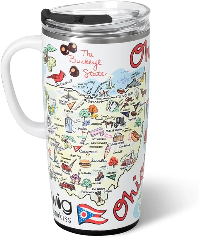 Swig Life 22oz Travel Mug, Insulated Tumbler with Handle and Lid, Travel Coffee Mug, Cup Holder Friendly, Stainless Steel 22 oz Tumbler, Reusable Insulated with Lid (Ohio)