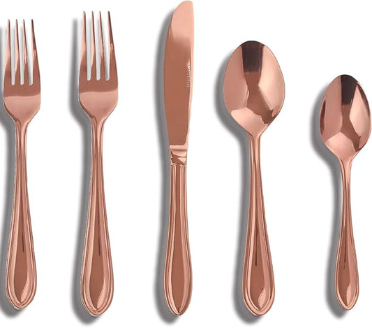 Rose Gold Silverware Set,40-Piece Stainless Steel Flatware for 8, Heavy-Duty 18/0 Stainless Steel Utensils,Mirror Polished Dishwasher Safe for Home & Kitchen Dining