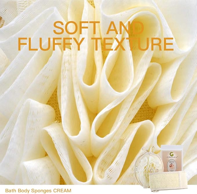 Mesh Pouf Body Sponge Set - Redesign Bath Loofahs Shower Puffs 2 Pack & Exfoliating Natural Loofah Back Scrubber. How to - Great Gift for A Glowing Skin & Healthy Body