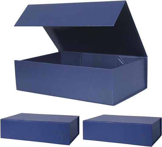 Aimyoo Navy Blue Collapsible Gift Box with Magnetic Closure Lids 10.5x7x3 in, Bridesmaid Groomsmen Proposal Box, Medium Rectangle Box for Present Graduation Storage 3 Pack