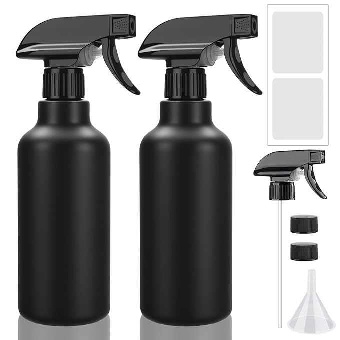 Spray Bottles 16.9oz/500ml Plastic Empty Spray Bottle for Hair Mist/Stream Spraying Heavy Duty Water Spray Bottles for Cleaning Solutions, Plants 2 Pack (Black)