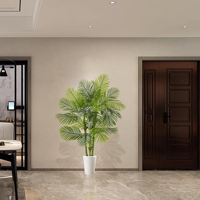 Artificial Palm Tree, 6ft Golden Cane Fake Palm Plant with Basket, Large Phoenix Palm UV Resistant Faux Plants for Indoor Outdoor Home Garden Patio Office Décor