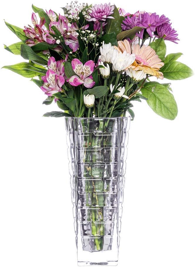 Amlong Crystal Large Clear Royal Gardens Vase 12 inches High (6 inch Top and 3 inch Bottom)