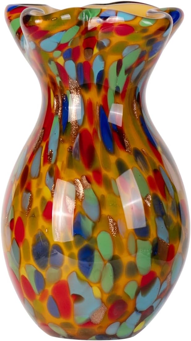 KAMMAK Colored Glass Vase, Beautiful Hand Blown Decorative Vase, Modern Art Vase for Flower Mantle Dining Table Centerpiece, Entryway Living Room Wedding Decoration, FH009