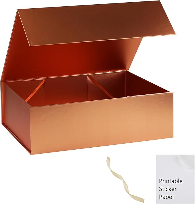 Rose Gold Gift Box,19x16x6 Large Gift Boxes With Lids For Presents Includes Ribbon And Diy Printable Sticker Paper,Bridesmaid Proposal Box,Magnetic Gift Box For Birthday,Wedding,Graduation