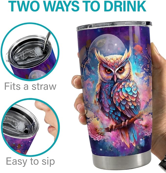 SANDJEST Owl Tumbler 20oz Stainless Steel Insulated Tumblers Coffee Travel Mug Cup Owls Gifts for Women Girls Gift for Birthday Christmas