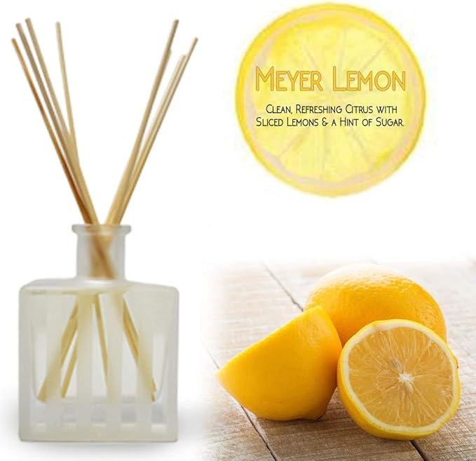 LOVSPA Reed Diffuser Set, Meyer Lemon Scented Oil Diffuser with Sticks, Home Fragrance Accessories for Bathroom Shelf Decor, Aroma Diffusers for Home or Office Desk, USA Made
