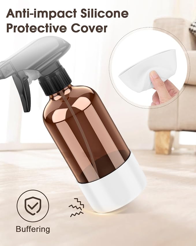 Glass Spray Bottle with Silicone Sleeve Protection, Amber Glass Spray Bottle Set for Window Cleaner Aromatherapy Facial Hydration Watering Flowers Hair Care 2 Pack/8 oz (Black & White)