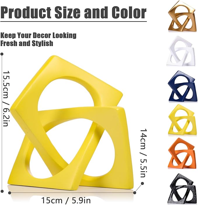 XMGZQ Yellow Knot Statue for Coffee Table Centerpiece Decor,Modern Abstract Art Geometric Sculpture and Figurines, Home Decor Accent,Cube Knick Knacks for Shelves,Bookshelf,Entryway,Floating