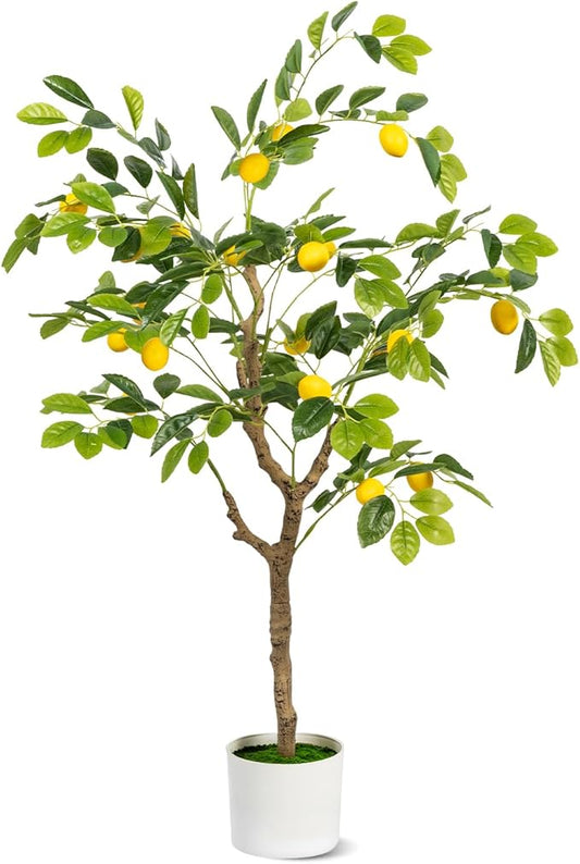 Artificial Lemon Tree 4FT Tall Faux Lemon Tree 4 Feet Fake Lemon Tree Faux Plants with Realistic Trunk and Lifelike Leaves and Fruits for Home Office Decor (Lemon Tree, 4 FT)