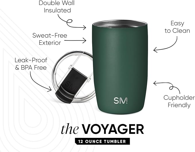 Simple Modern Travel Coffee Mug Tumbler with Flip Lid | Reusable Insulated Stainless Steel Cold Brew Iced Coffee Cup Thermos | Gifts for Women Men Him Her | Voyager Collection | 12oz | Forest