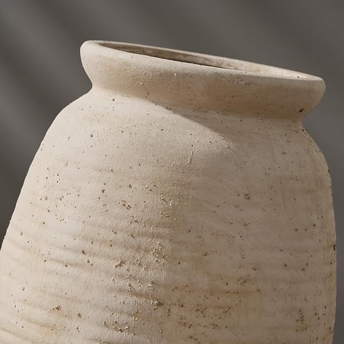 SIDUCAL Ceramic Rustic Farmhouse Vase | 7.3 Inch Pottery Decorative Flower for Home Decor | Sand Glaze Finish Boho Vase for Table, Living Room, Bathroom Decoration, Shelf Decor, Mantel, White