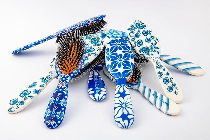 Rock & Ruddle Soft White Natural Boar Bristle Hairbrush for Babies and Young Children | Perfect for Fine Hair Detangling and Smoothing - Tile Blue