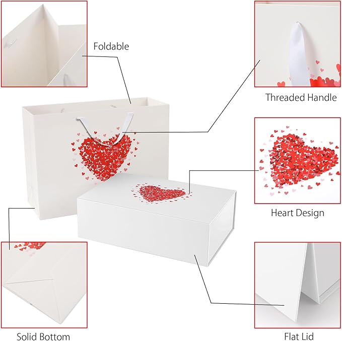 Large Gift Box with Lids 13.5x9x4.1 Inches, White Gift Box with Bag, Bridesmaid Proposal Box with Magnetic Closure for Mother's Day (Matte White)