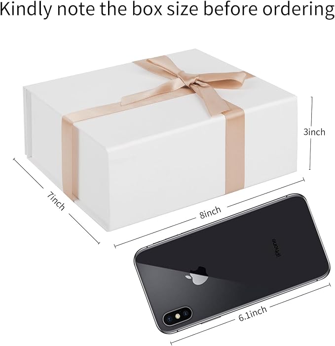 LIFELUM White Gift Box with Lid 8 x 7 x 3 inch Sturdy Magnetic Gift Box Bridesmaid Proposal for Valentine's Wedding Christmas Birthdays Gifts Packging (1 Pcs)