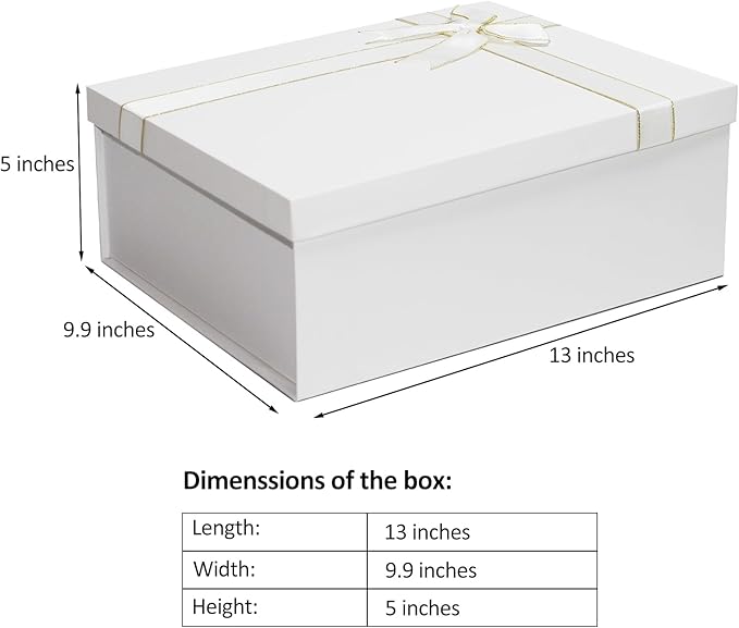 2 Pack Large Gift Boxes with Lids for Presents, 13"x10"x5" White Gift Wrap Boxes, Foldable Box for Gifts, Sturdy Present Box for Birthdays, Anniversaries, Festivals or Special Celebration