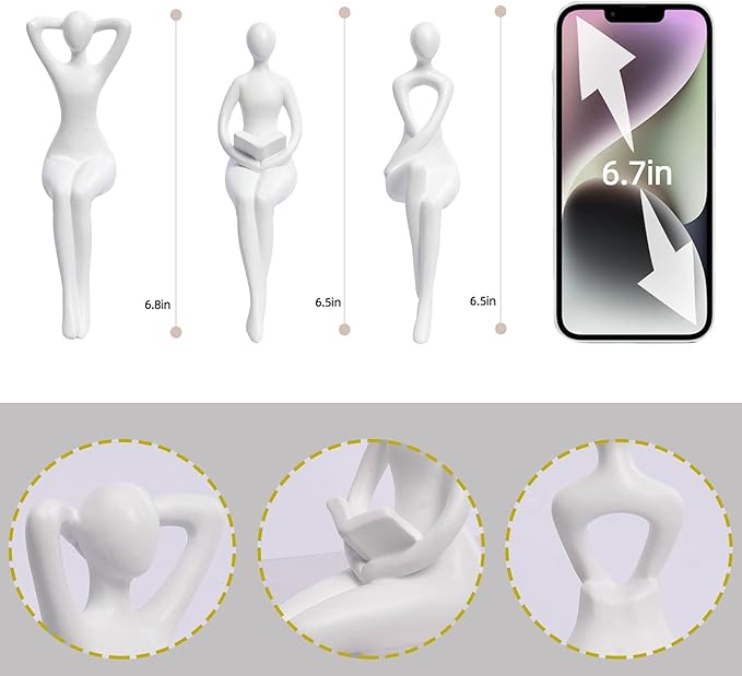 Quoowiit White Thinker Statue Unique Ornament Sculpture, Art Modern Home Decor Accents Bookshelf Decor, Creative Table Decorations for Living Room Desk 3 Piece