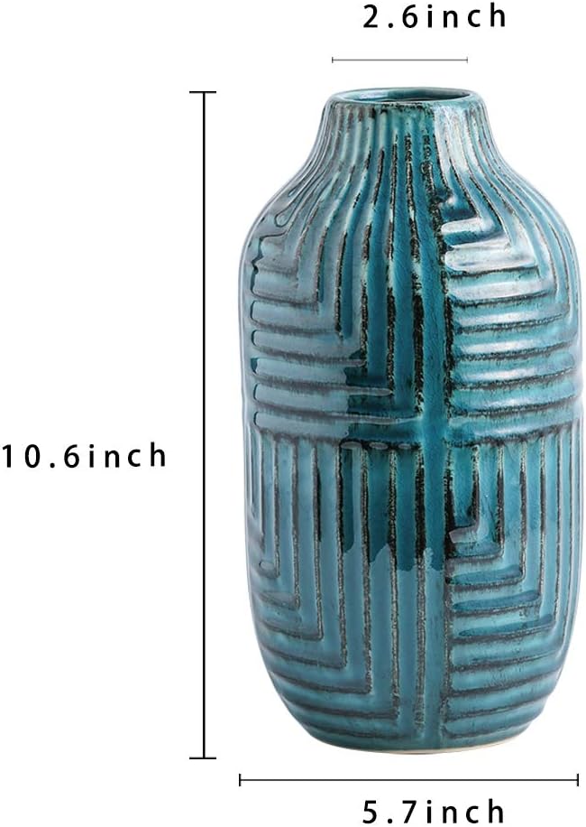 hjn Tea Ceramic Vase- Modern Decor Vases for Living Room/Bookshelf/Mantel/Home Decor Accents - Teal texture-Large-10.6" H