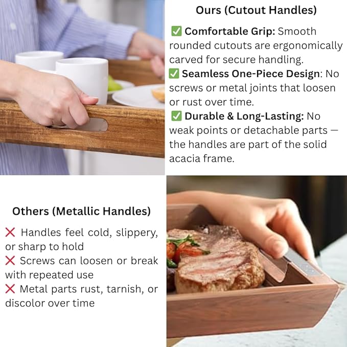 20 inch Large Square Ottoman Tray. Premium Acacia Wood Serving Tray for Living Room, Ottoman, Kitchen or as a Coffee Table Tray. Perfect Serving Tray for Breakfast in Bed, Appetizers or Parties