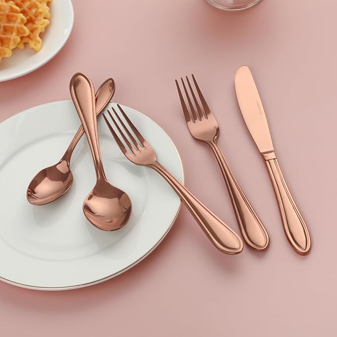 Rose Gold Silverware Set,20-Piece Stainless Steel Flatware for 4, Heavy-Duty 18/0 Stainless Steel Utensils,Mirror Polished Dishwasher Safe for Home & Kitchen Dining
