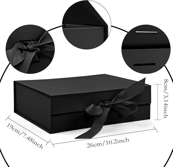Bo Elegant Gift Packaging - 5-Pack Magnetic Lid Decorative Box, 10.5x7.5x3.1" - Multi-Occasion Luxury Gift Boxes (Black)