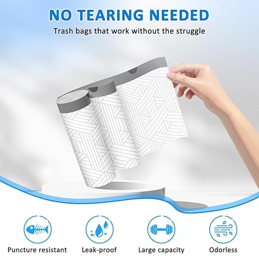 OKKEAI 2.6 Gallon Drawstring Trash Bags, White Small Bathroom Garbage Bags – 90 Count Tear-Free, Heavy Duty Printed Liners, Leak-Proof White Trash Bag for Kitchen, Office, Multipurpose Use