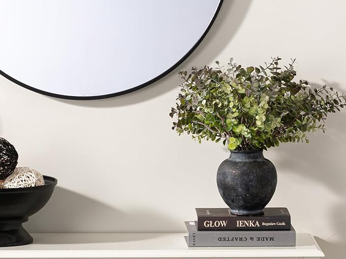 Ceramic Rustic Vase, 6 Inch Small Flower Farmhouse Vase Decorative Vase Short Pottery Vases for Home Decor Table Living Room Entryway Mantel Bookshelf Bedroom Bathroom Kitchen - Black