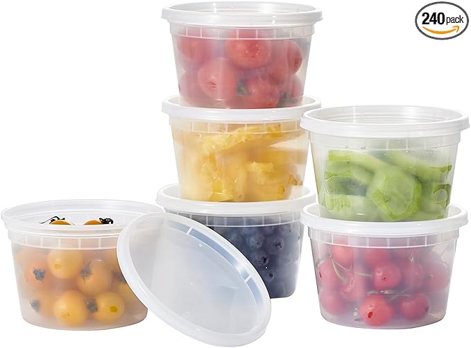 [240 Set - 16 oz.] Plastic Deli Food Storage Containers With Lids, Disposable togo containers for soup, Meal Prep, Slime | BPA Free | Stackable | Leakproof | Microwave | Dishwasher | Freezer Safe