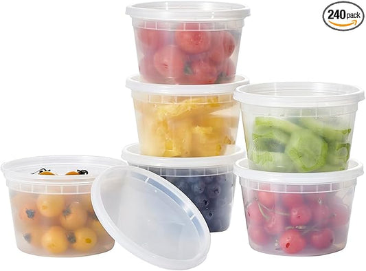 [240 Set - 16 oz.] Plastic Deli Food Storage Containers With Lids, Disposable togo containers for soup, Meal Prep, Slime | BPA Free | Stackable | Leakproof | Microwave | Dishwasher | Freezer Safe