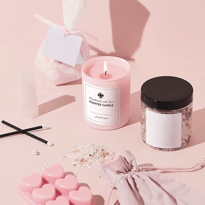 15 Pack Candle Glass Jars- 7oz Grayish Pink Empty Candle Jars with Bamboo Lids and Sticky Labels, Bulk Candle Jars for Making Candles Containers - Dishwasher Safe