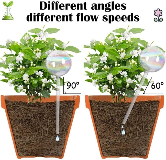 4 Pcs Iridescent Glass Plant Watering Globes - 9 Inch Self Watering Planter Insert | Plant Watering Devices | Plant Watering Bulbs for Indoor and Outdoor Plants Accessories.