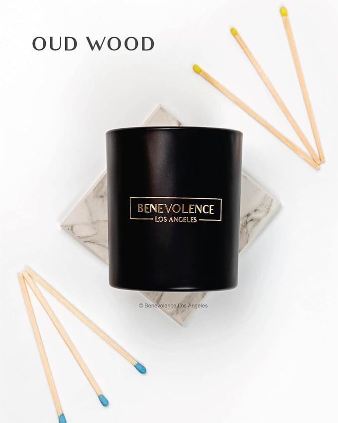 Benevolence LA Oud Wood Christmas Scented Candles | Soy Candles, Black Candle for Home | Holiday Candle Gifts for Women and Men | Home Fragrance | Aromatherapy | 8oz, 45 Hour Burn
