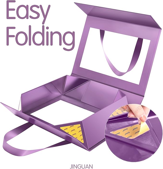 5 Purple Gift Boxes with Windows, Clear Magnetic Gift Boxes for Presents, Bridesmaid Proposal Boxes (11x8x3.2 Inches)